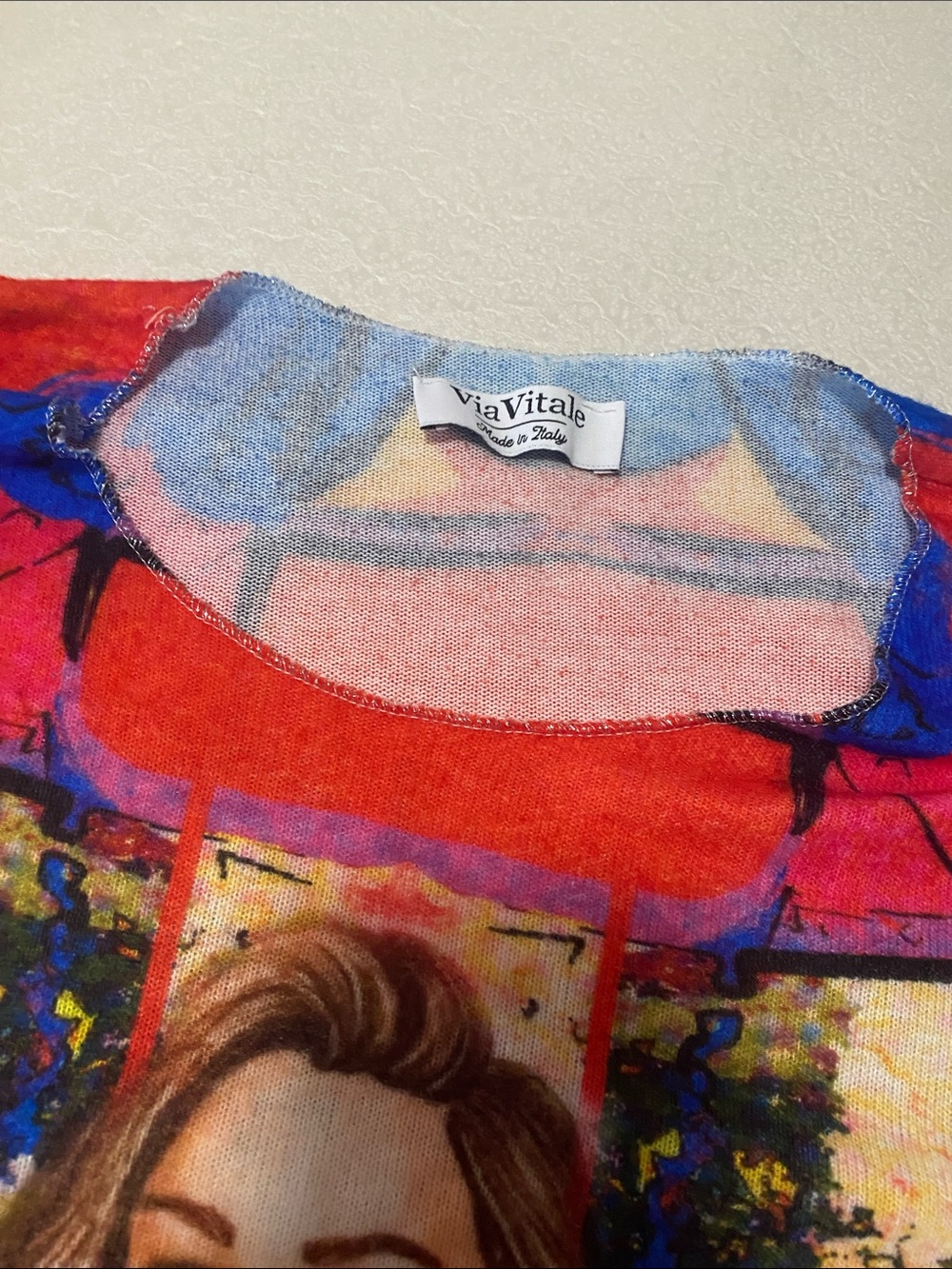 Via Vitale made in Italy Graphic Pop Art Woman Sweater in Bright Multicolor XL - Picture 10 of 11